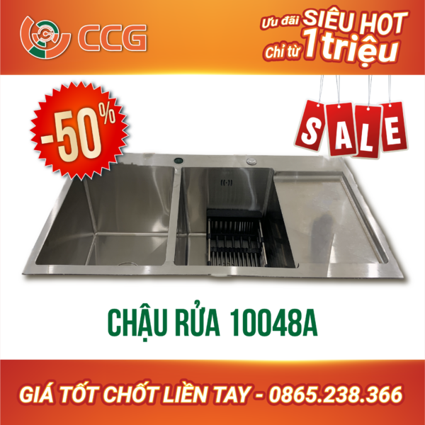 CHẬU RỬA CHÉN ĐÚC CÓ BÀN CHỜ 10048A